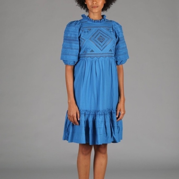 Sea New York- Blue “Talitha” Half Puff Sleeve Cut Out Mini Dress - Picture 1 of 10